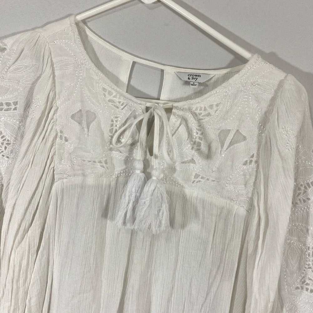 Vintage Crown & Ivy Womens White Round Neck Ballo… - image 3