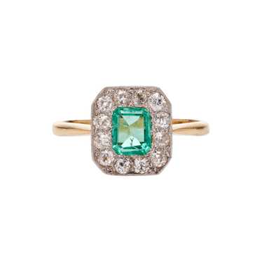 Antique Edwardian 18k Diamond & Emerald Ring