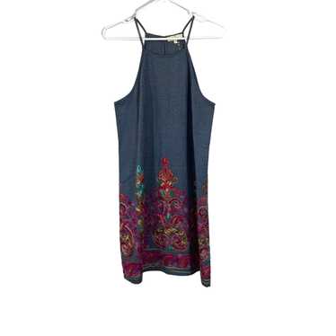 Vintage Entro Womens Blue Embroidered Sleeveless S