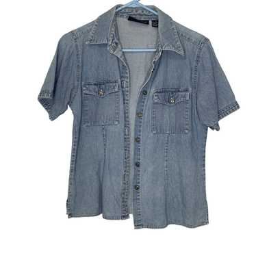 Vintage Mountain Lake Womens Blue Denim Cotton Sh… - image 1