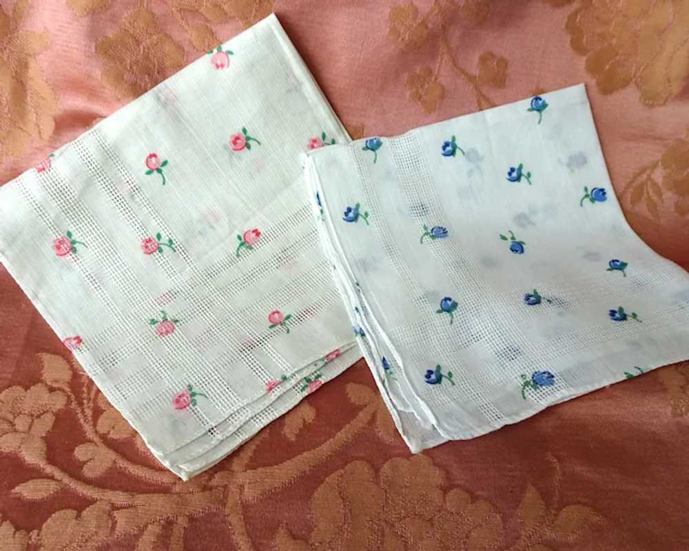 SWEET and Pretty Pair of Vintage Hankies, Blue an… - image 2