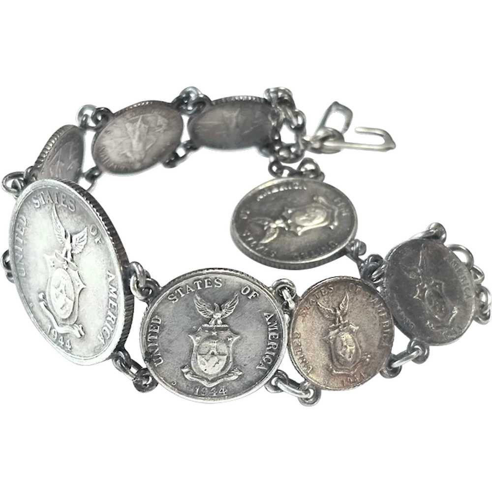 1940s Philippine Silver Coin Bracelet Sterling Li… - image 1