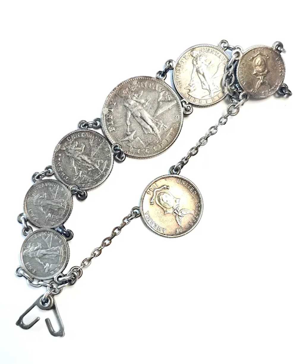 1940s Philippine Silver Coin Bracelet Sterling Li… - image 2