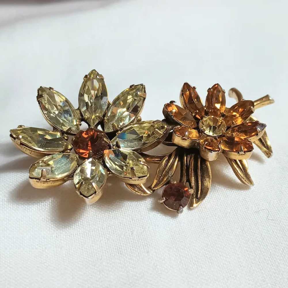 Rhinestone flowers pin yellow and honey amber col… - image 2