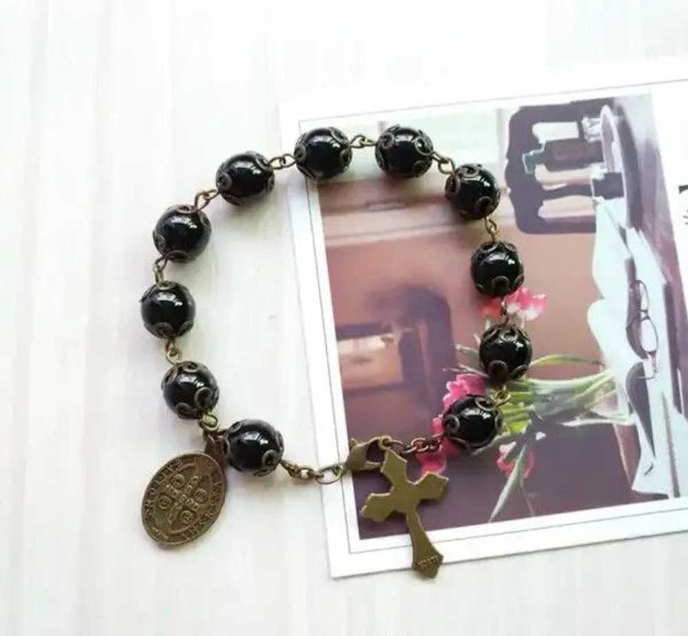 Bead Bracelet × Beads × Chain Black Glass Beads C… - image 1