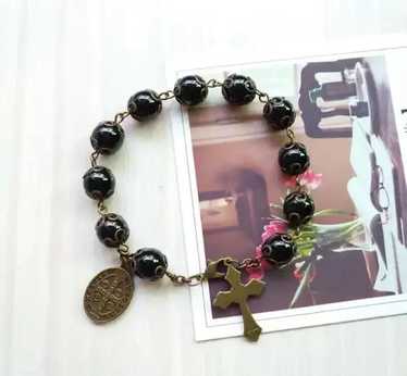 Bead Bracelet × Beads × Chain Black Glass Beads C… - image 1