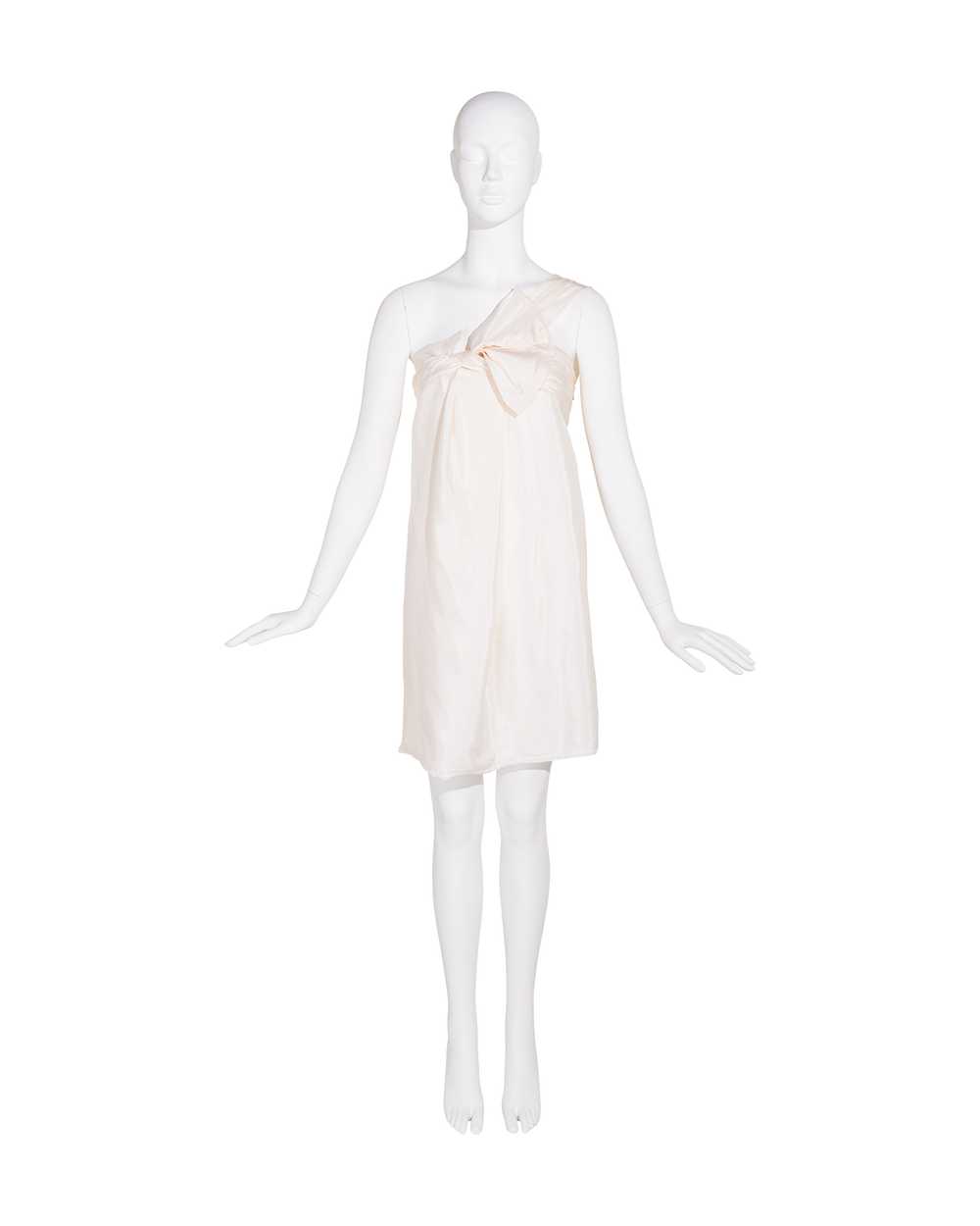 c. 2007 Ivory Asymmetrical Pleated Mini Dress - image 2