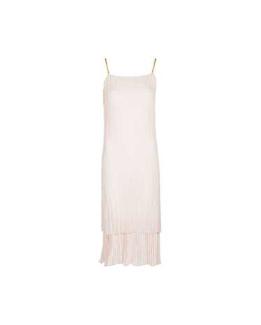 1980's Ivory Pleated Midi Dress with Gold Straps