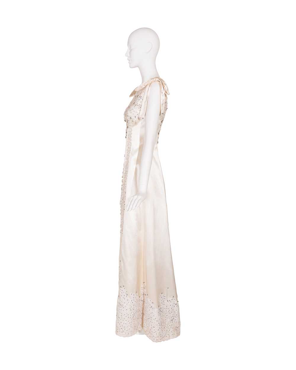 1960's Ecru Couture Embellished Lace Silk Bridal … - image 10