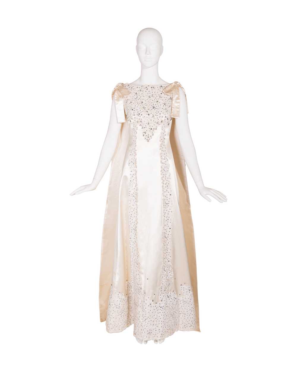 1960's Ecru Couture Embellished Lace Silk Bridal … - image 2