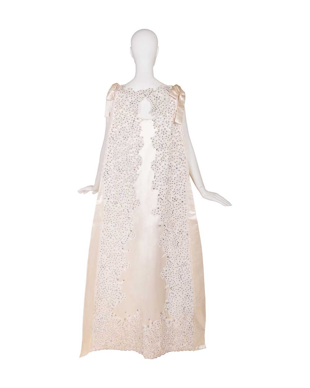 1960's Ecru Couture Embellished Lace Silk Bridal … - image 5