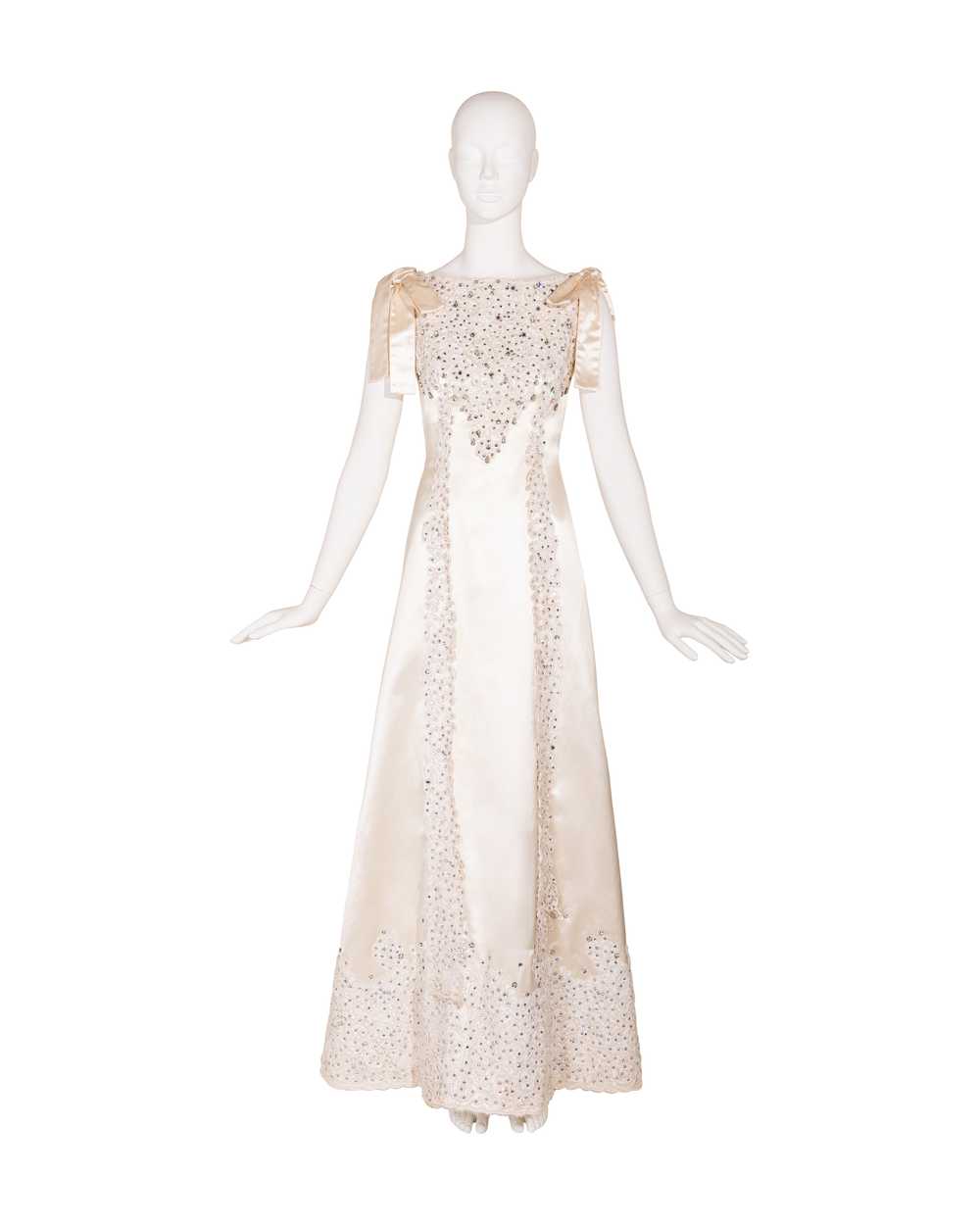 1960's Ecru Couture Embellished Lace Silk Bridal … - image 6