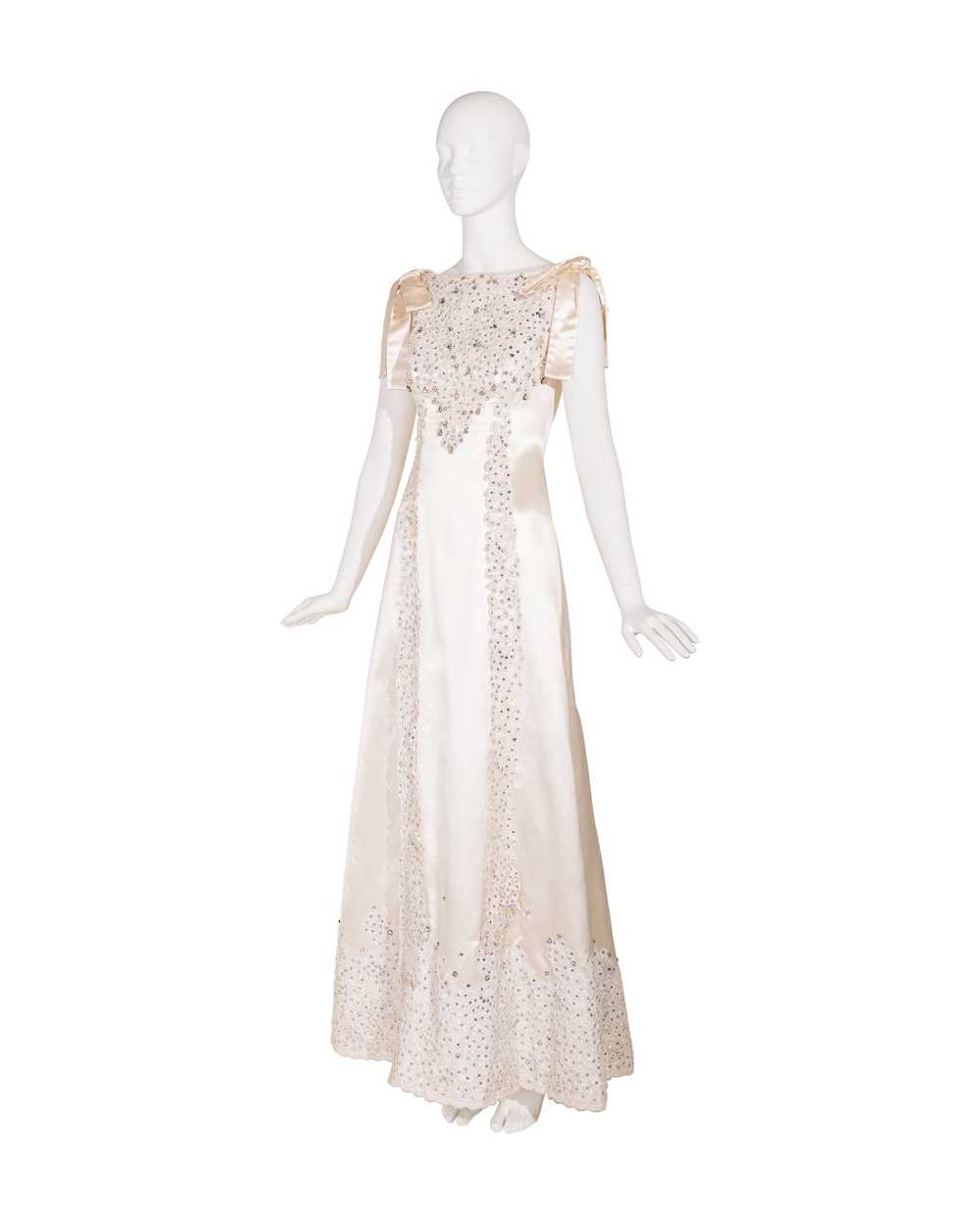 1960's Ecru Couture Embellished Lace Silk Bridal … - image 7