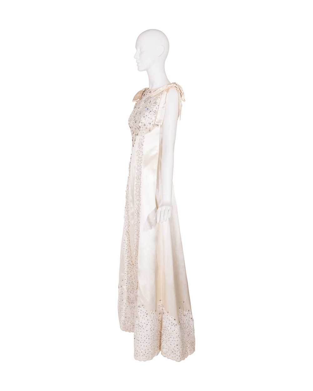 1960's Ecru Couture Embellished Lace Silk Bridal … - image 8