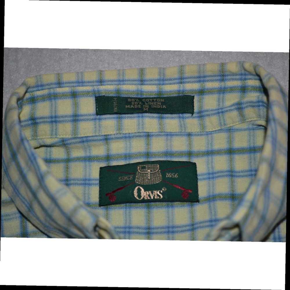 Orvis Classic Mens Blue Plaid Linen Cotton Blend … - image 7