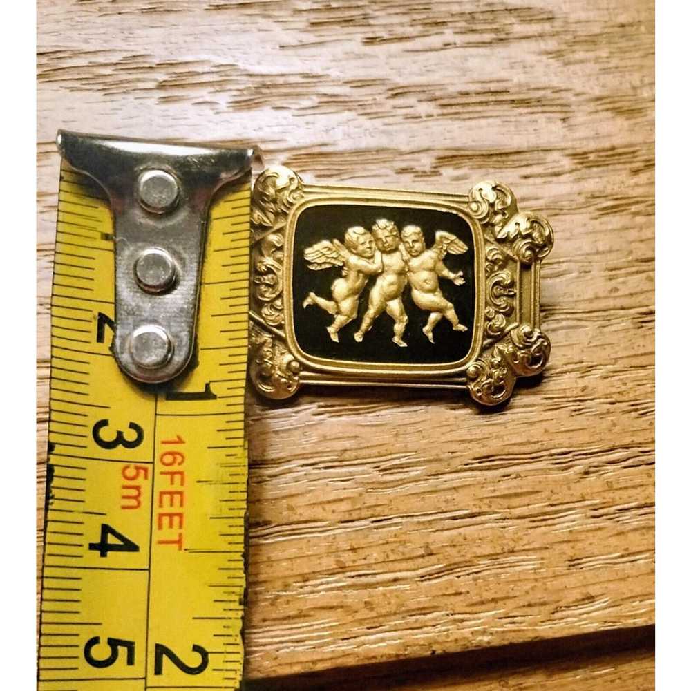 1 Vintage Cherub Brooch Pin Angels Black Gold Ton… - image 5