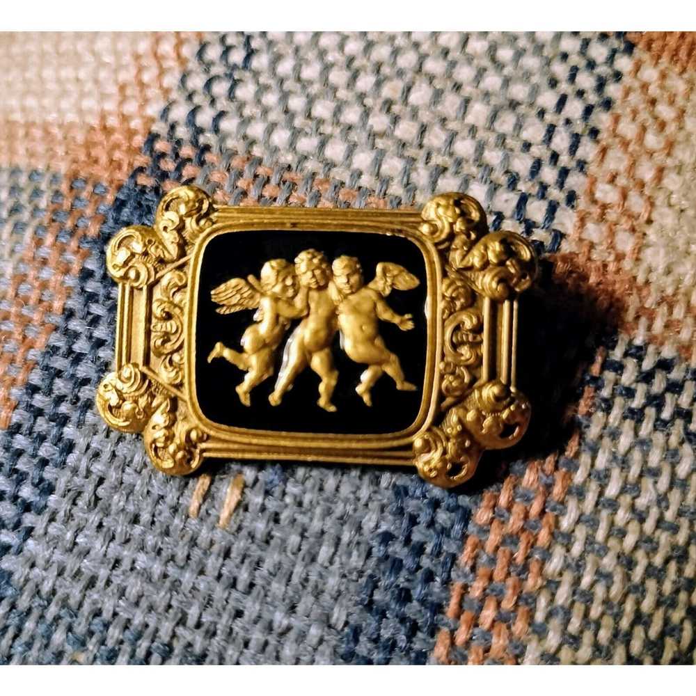 1 Vintage Cherub Brooch Pin Angels Black Gold Ton… - image 7