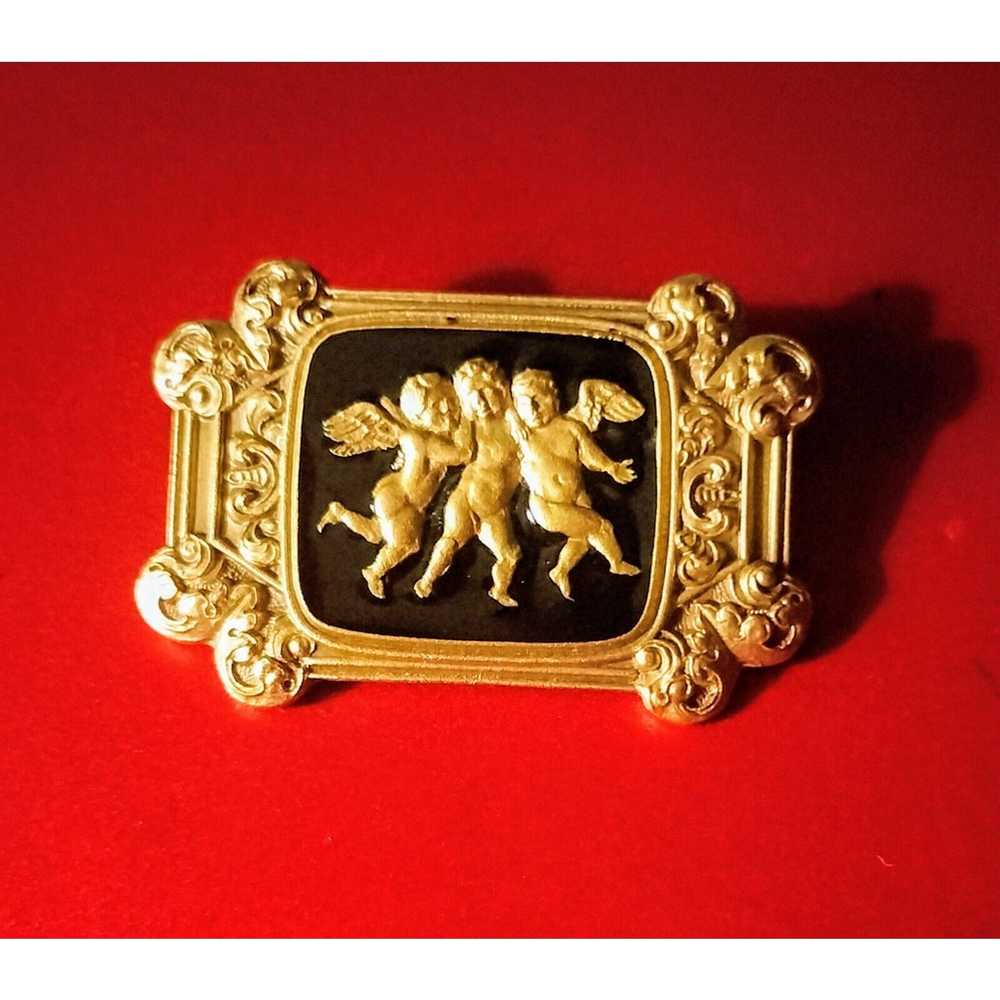 1 Vintage Cherub Brooch Pin Angels Black Gold Ton… - image 8