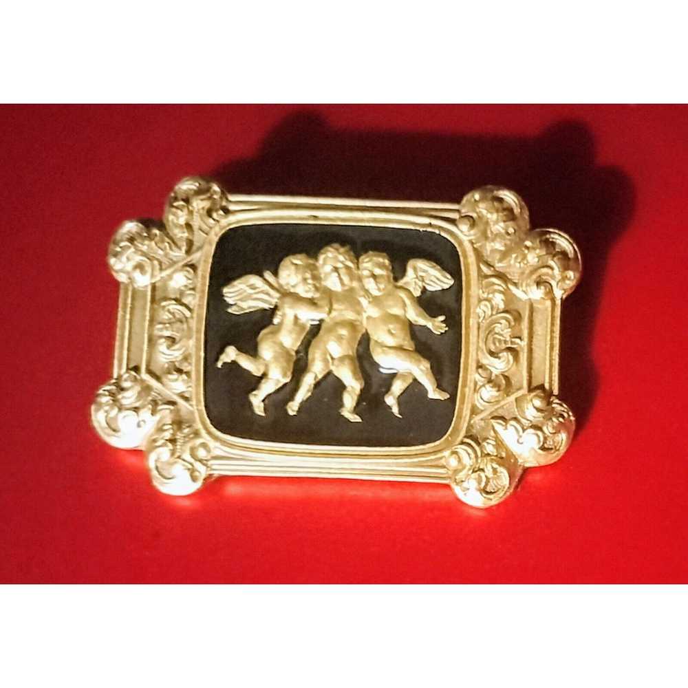 1 Vintage Cherub Brooch Pin Angels Black Gold Ton… - image 9