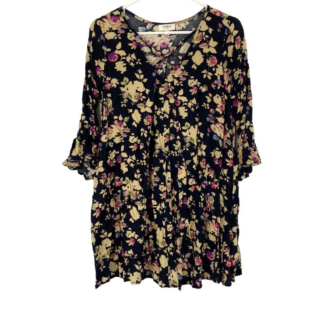 Vintage Umgee Womens Black Floral V Neck 3/4 Slee… - image 1