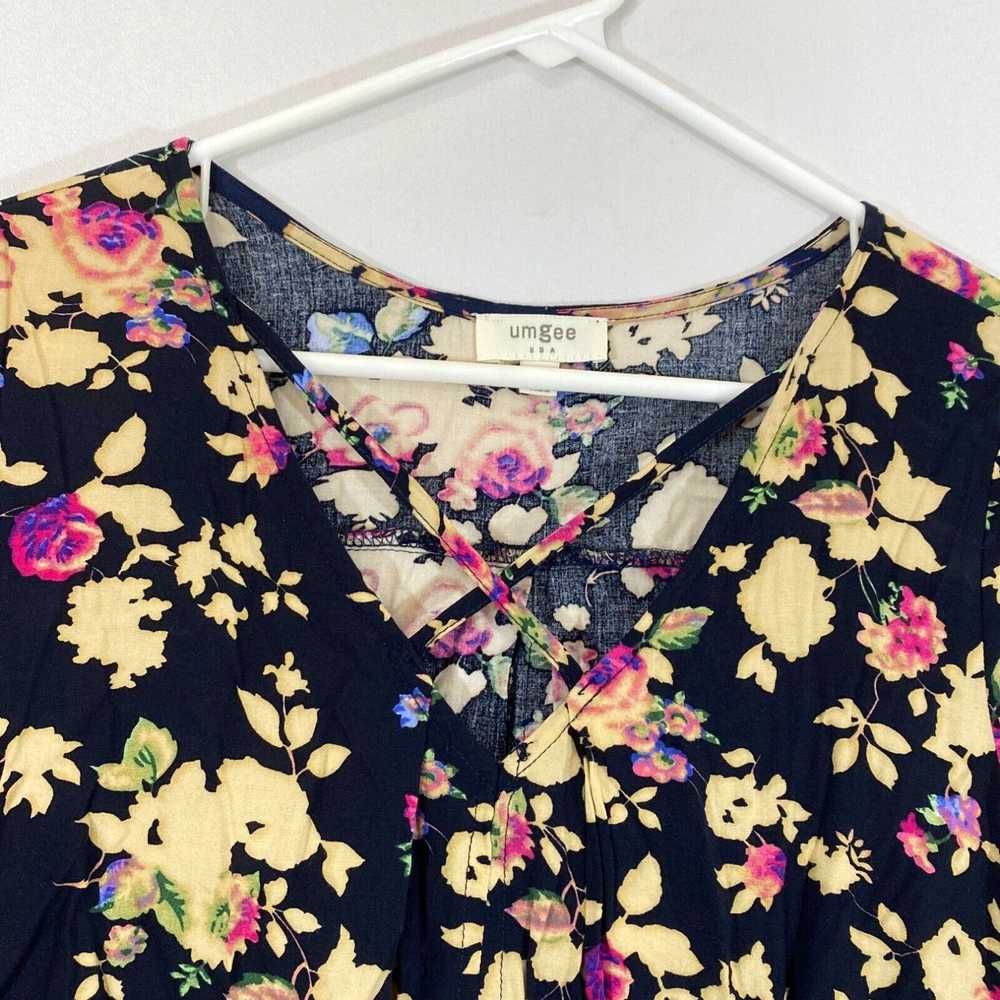 Vintage Umgee Womens Black Floral V Neck 3/4 Slee… - image 3