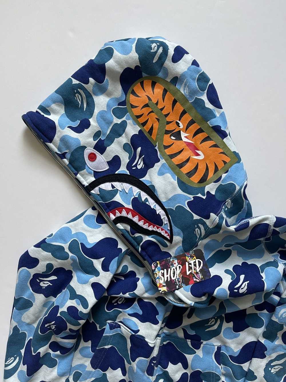 Bape A Bathing Ape Blue ABC Camo Shark Hoodie - image 5