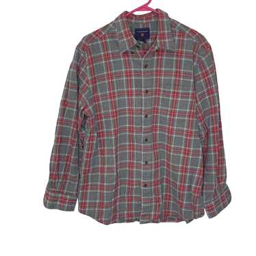 Vintage Saddlebred Mens Gray Red Plaid Cotton Lon… - image 1