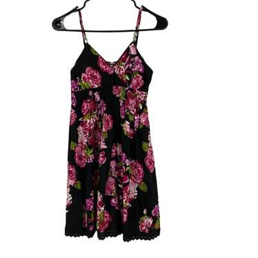 Vintage No Boundaries Womens Black Floral Cotton … - image 1