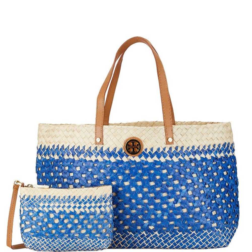 Other Other Tory Burch Raffia Leather Tote Bag Na… - image 1