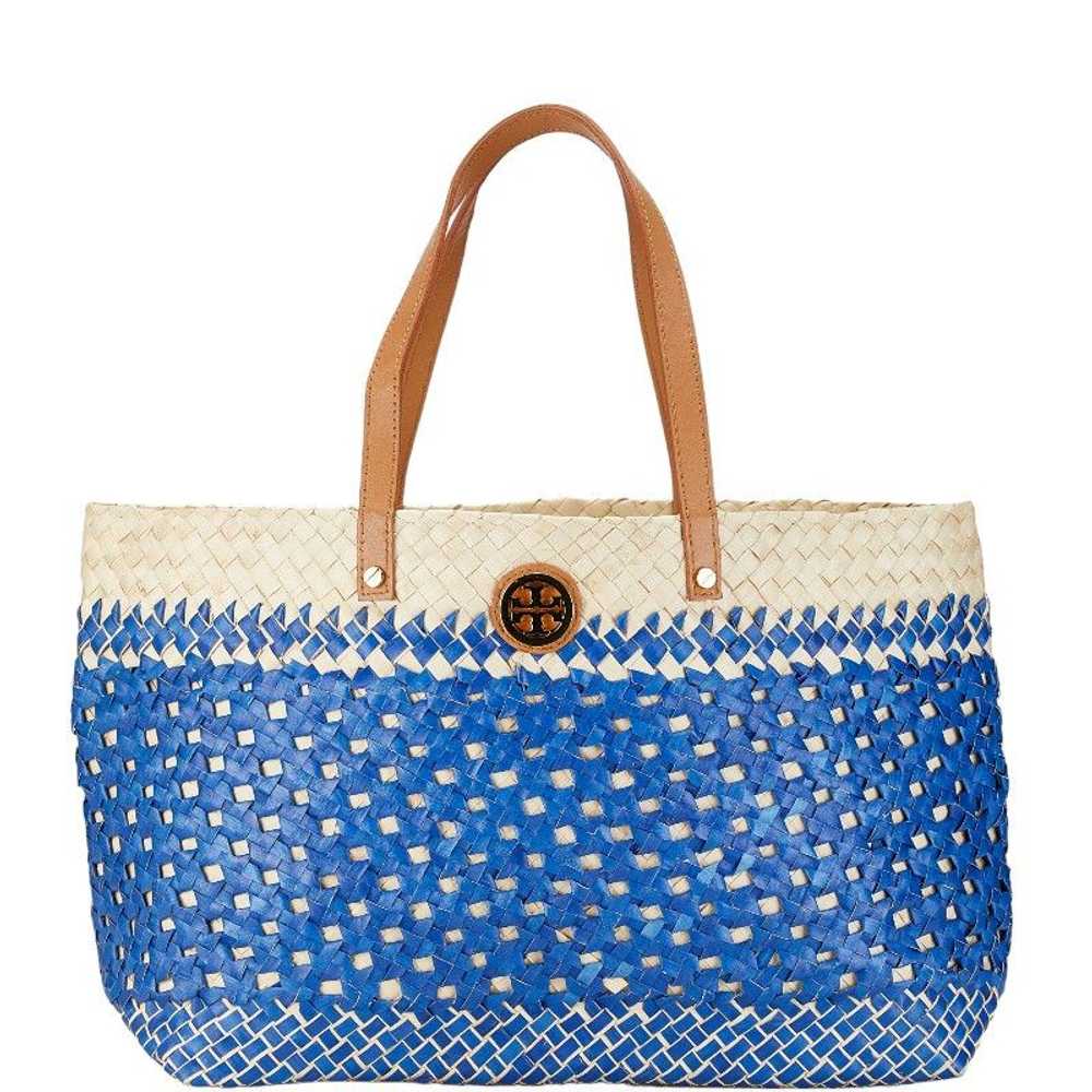 Other Other Tory Burch Raffia Leather Tote Bag Na… - image 2