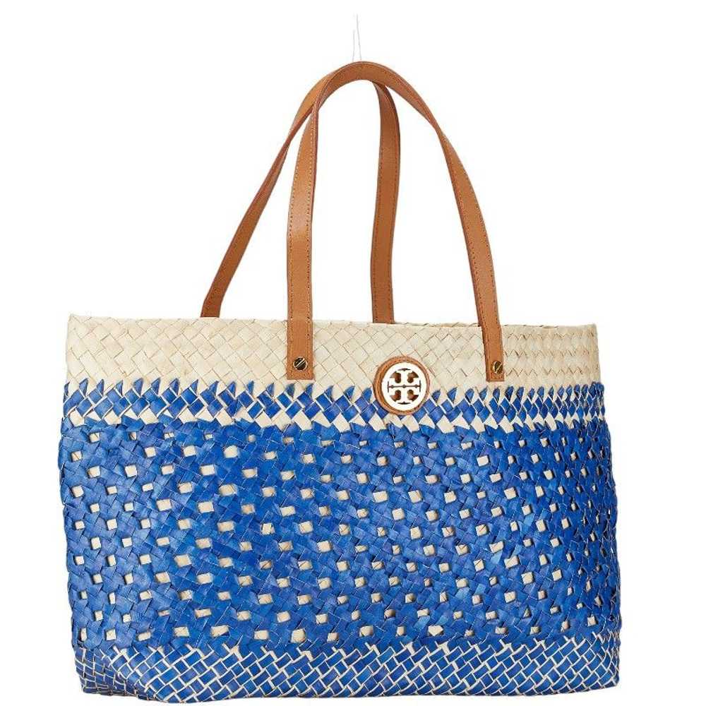 Other Other Tory Burch Raffia Leather Tote Bag Na… - image 3