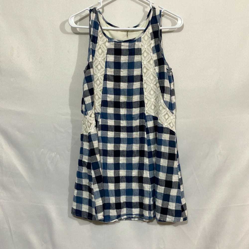 Vintage Entro Womens Blue White Checks Crochet Ro… - image 1