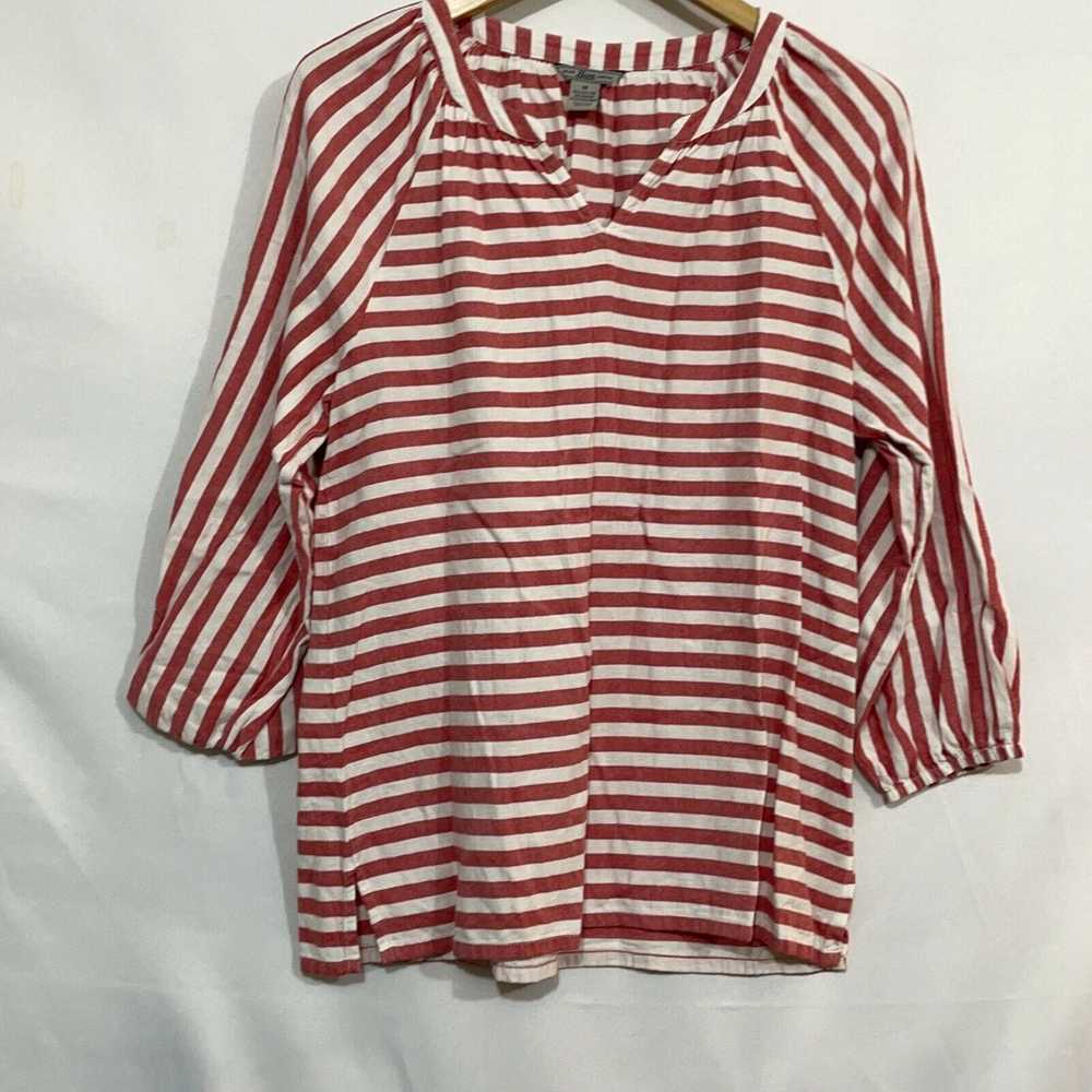 Vintage Bass Womens Red Striped 3/4 Sleeve Split … - image 1