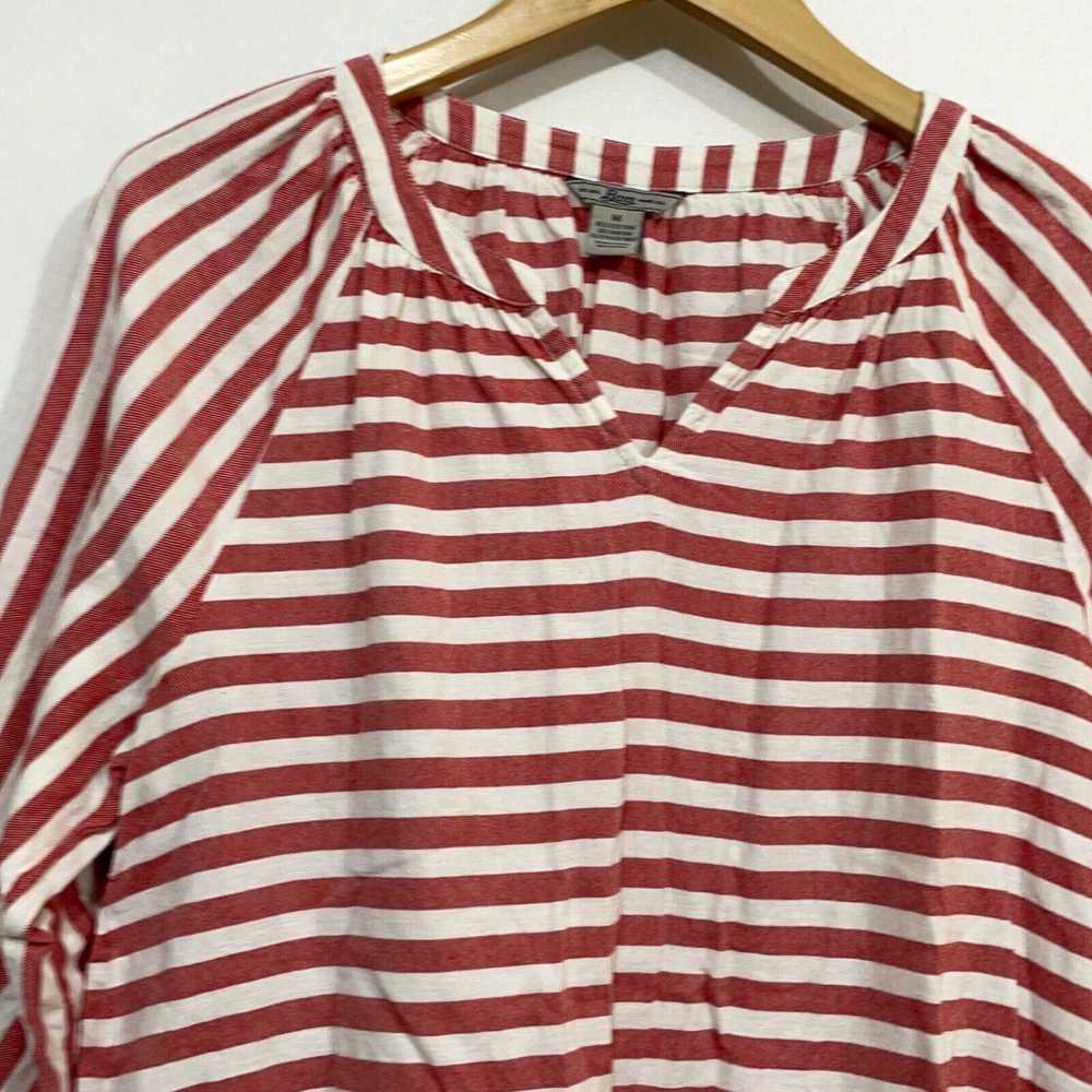 Vintage Bass Womens Red Striped 3/4 Sleeve Split … - image 3