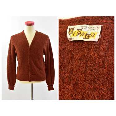 Vintage 60s Vintage Mens M Burnt Orange Alpaca Ca… - image 1