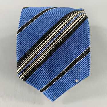 Prada Blue Black White Diagonal Stripe Silk Tie