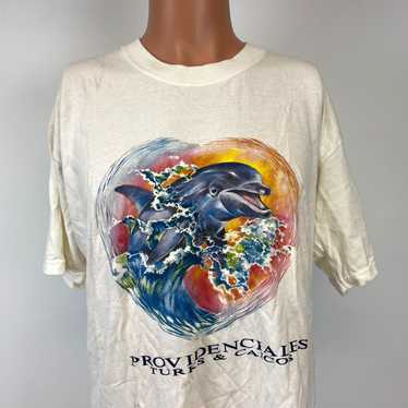 Gildan Vintage 90s Dolphin T Shirt Mens Size L Wh… - image 1