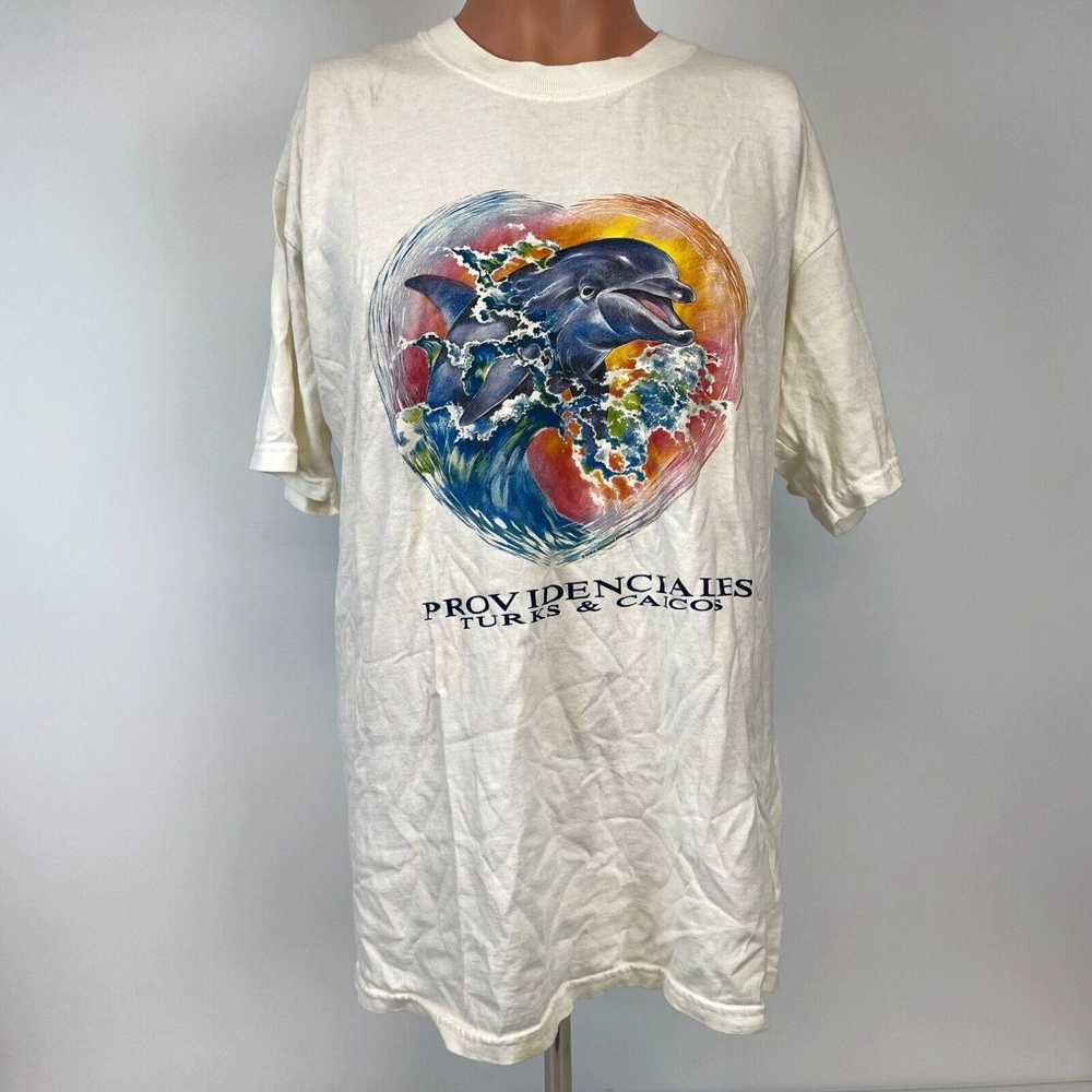 Gildan Vintage 90s Dolphin T Shirt Mens Size L Wh… - image 2