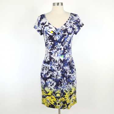 Vintage Floral Blue White Yellow Short Sleeve V N… - image 1