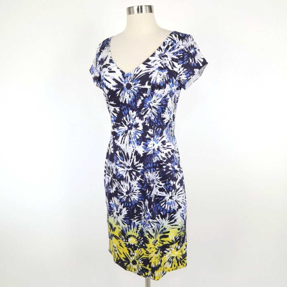 Vintage Floral Blue White Yellow Short Sleeve V N… - image 5