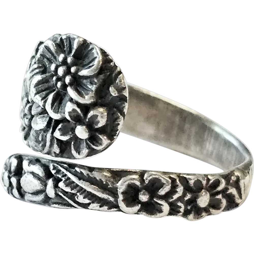 Sterling Silver Adjustable Floral Spoon Ring - image 1