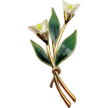 Signed Sterling CoroCraft Enamel Calla Lily Brooch