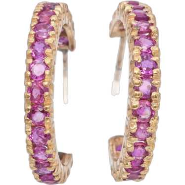 14K Gold 3.6 TCW Pink Sapphire Hoop Earrings - image 1