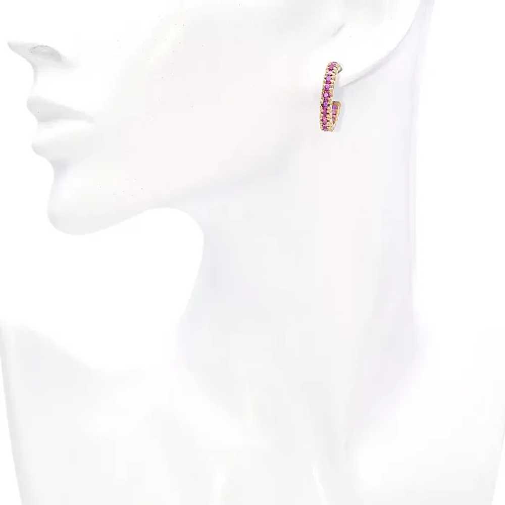 14K Gold 3.6 TCW Pink Sapphire Hoop Earrings - image 7