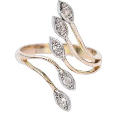 Vintage 9K Yellow Gold Diamond Leaf Motif Ring - image 1