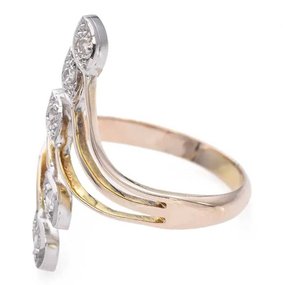 Vintage 9K Yellow Gold Diamond Leaf Motif Ring - image 3