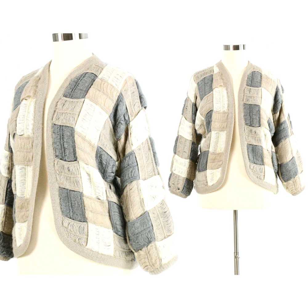 Nique 80s Designer Sweater Oatmeal Gray Beige Che… - image 1