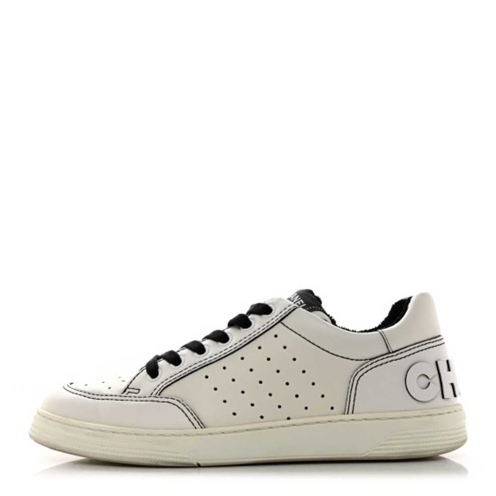 CHANEL Calfskin Womens Logo Sneakers 39 White Bla… - image 1