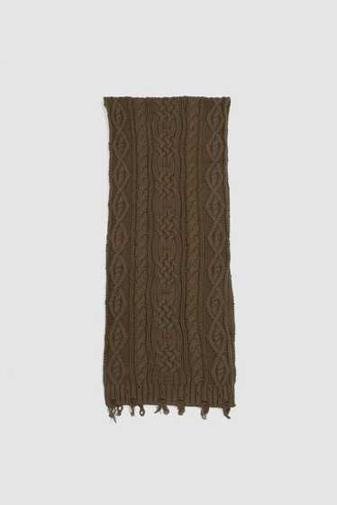 Vintage Distressed Cable Knit Scarf - Forest