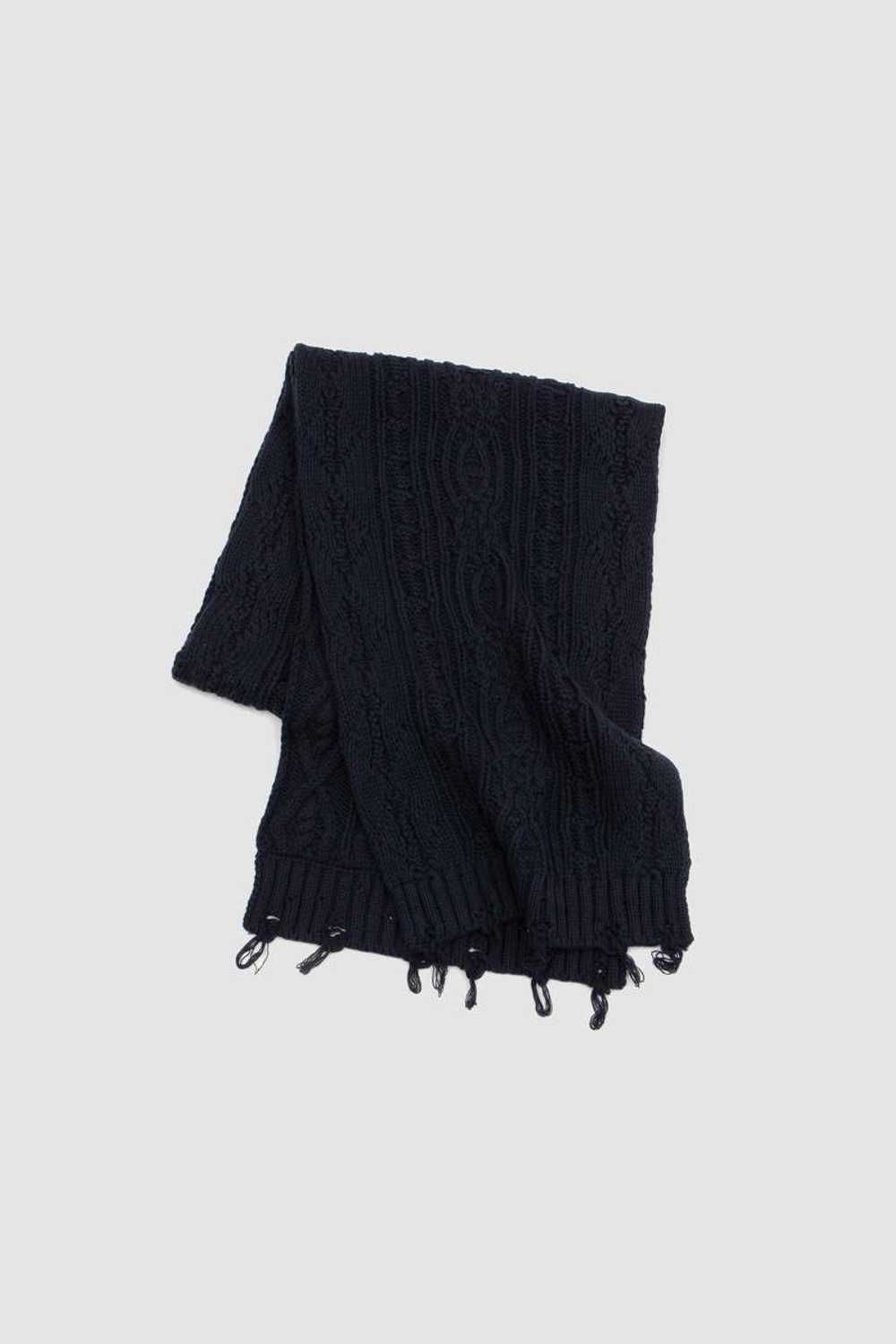 Vintage Distressed Cable Knit Scarf - Navy - image 3